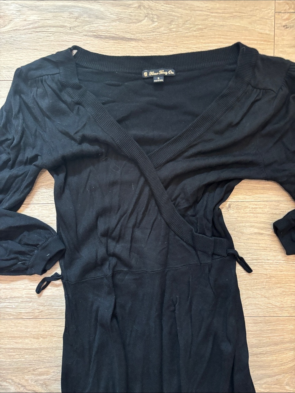 Vintage Forever Twenty One Black Women's Wrap-Style Midi Dress with belt - Picture 3 of 4